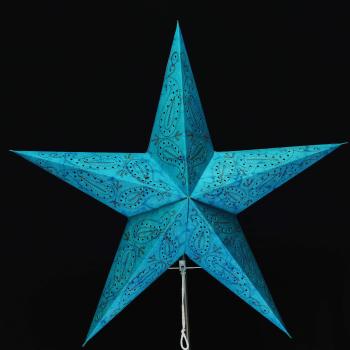 Preview: Ananti Batik Türkis  - Faltbarer Leuchtstern, Weihnachtsstern aus Papier mit 5 Zacken, 60 cm